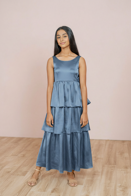 Juniors Georgia Satin Dress | Made To Order | True Blue