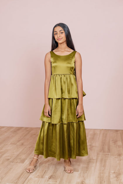 Juniors Georgia Satin Dress | Made To Order | Chartreuse