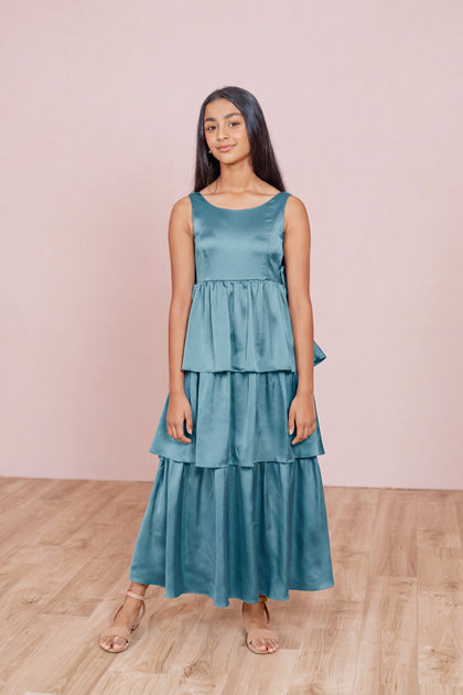 Juniors Georgia Satin Dress | Made To Order | Turquoise