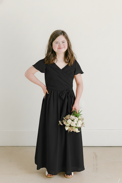 Juniors Harper Chiffon Faux Wrap Dress | Made To Order | Black
