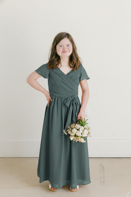 Juniors Harper Chiffon Faux Wrap Dress | Made To Order | Eucalyptus