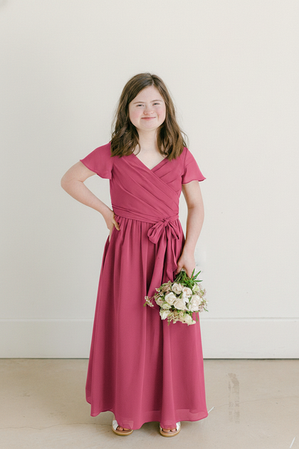 Juniors Harper Chiffon Faux Wrap Dress | Made To Order | Malibu Pink