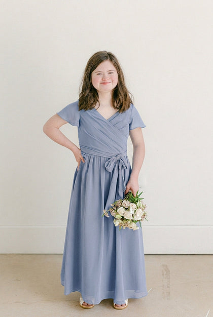 Juniors Harper Chiffon Faux Wrap Dress | Made To Order | Periwinkle