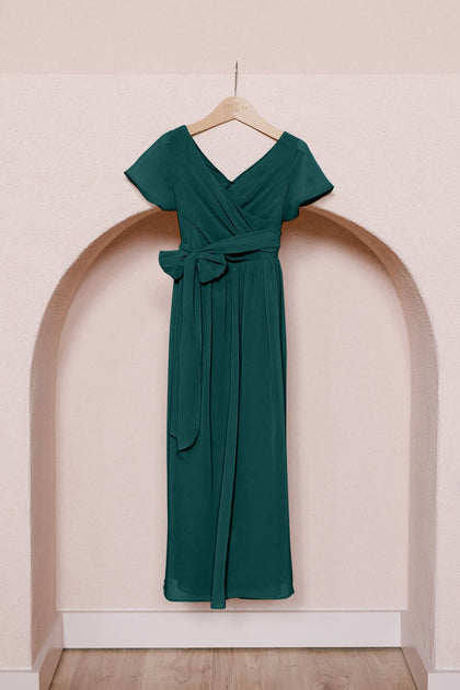 Kids Harper Chiffon Faux Wrap Dress | Made To Order | Classic Emerald