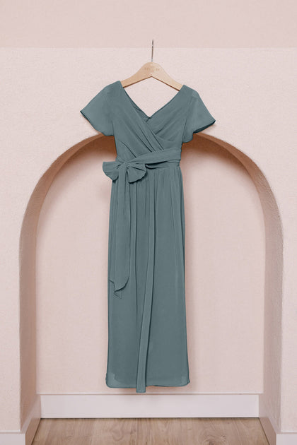 Juniors Harper Chiffon Faux Wrap Dress | Made To Order | Eucalyptus