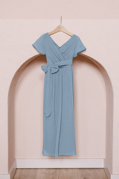 Kids Harper Chiffon Faux Wrap Dress | Made To Order | French Blue