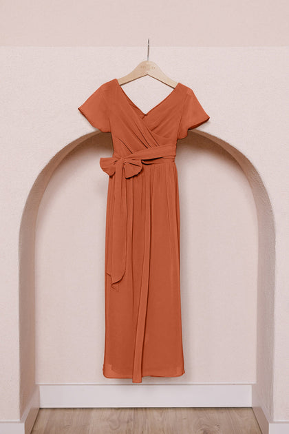 Kids Harper Chiffon Faux Wrap Dress | Made To Order | Rust