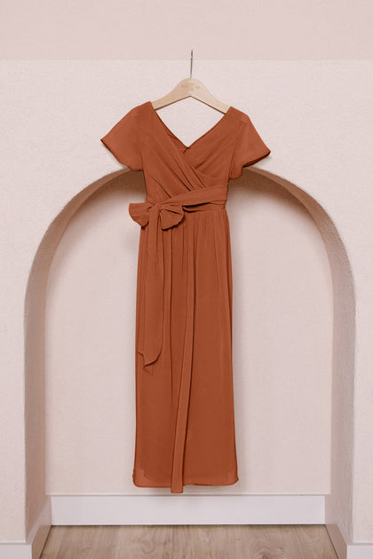 Kids Harper Chiffon Faux Wrap Dress | Made To Order | Rust