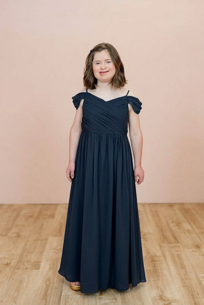Juniors Lily Chiffon Dress | Made To Order | Navy Blue