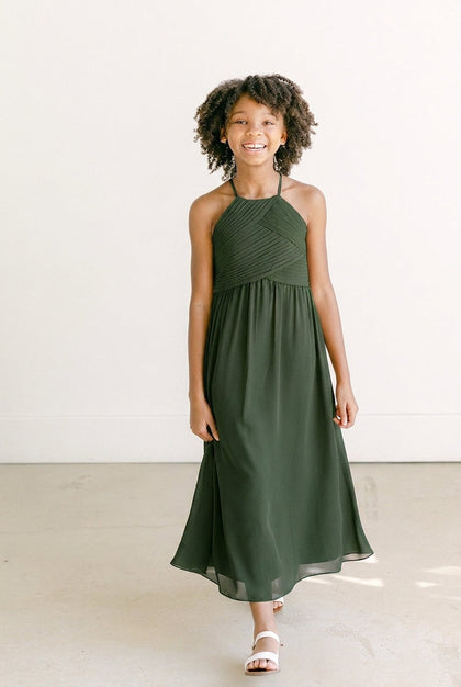 Juniors Mackenzie Chiffon Dress | Made To Order | Deep Olive