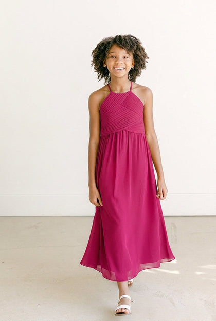 Juniors Mackenzie Chiffon Dress | Made To Order | Hot Pink