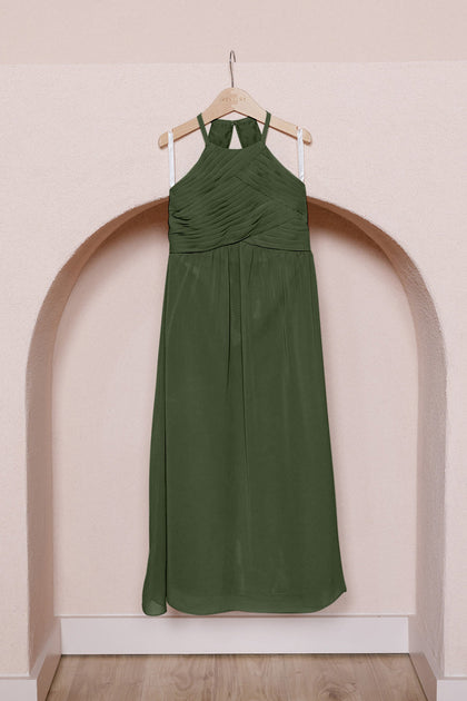 Juniors Mackenzie Chiffon Dress | Made To Order | Deep Olive