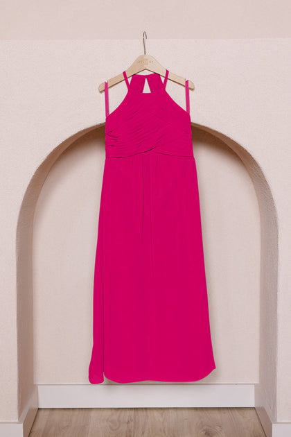 Juniors Mackenzie Chiffon Dress | Made To Order | Hot Pink