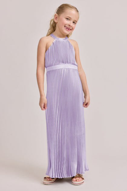 Juniors Mazie Satin Pleated Dress | Made To Order | Light Lavender