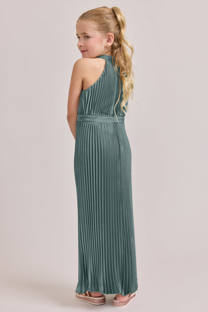 Juniors Mazie Satin Pleated Dress | Made To Order | Eucalyptus