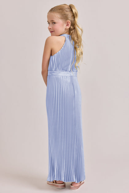 Juniors Mazie Satin Pleated Dress | Made To Order | Periwinkle