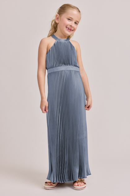 Juniors Mazie Satin Pleated Dress | Made To Order | French Blue