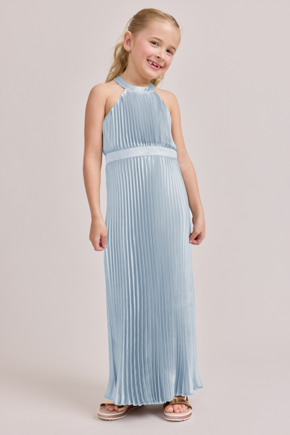 Juniors Mazie Satin Pleated Dress | Made To Order | Sky Blue