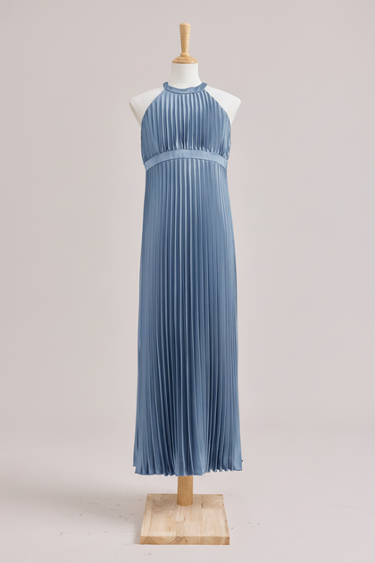 Juniors Mazie Satin Pleated Dress | Made To Order | True Blue