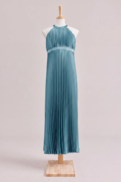 Juniors Mazie Satin Pleated Dress | Made To Order | Turquoise
