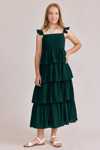 Juniors Poppy Chiffon Dress | Made To Order | Classic Emerald