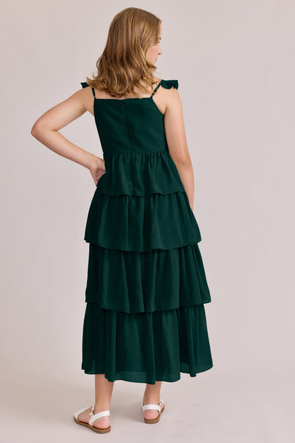 Juniors Poppy Chiffon Dress | Made To Order | Classic Emerald