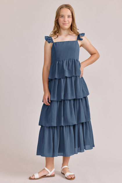 Juniors Poppy Chiffon Dress | Made To Order | Dusty Blue