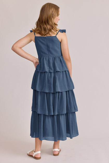 Juniors Poppy Chiffon Dress | Made To Order | Dusty Blue