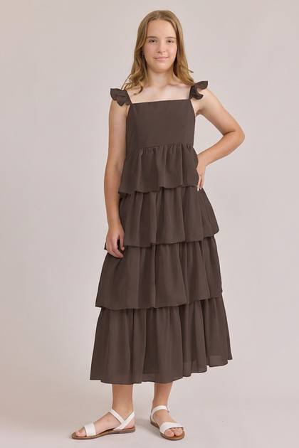 Juniors Poppy Chiffon Dress | Made To Order | Espresso