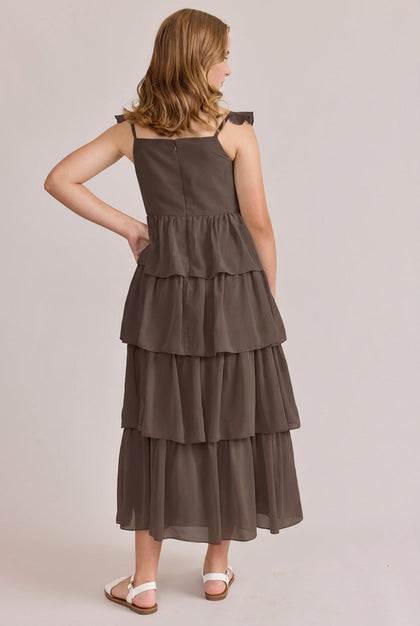 Juniors Poppy Chiffon Dress | Made To Order | Espresso