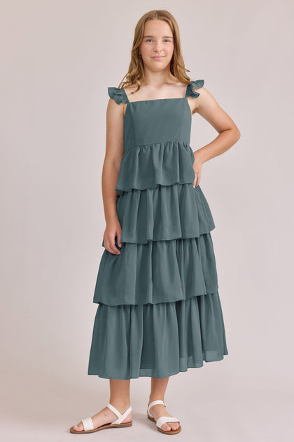 Juniors Poppy Chiffon Dress | Made To Order | Eucalyptus