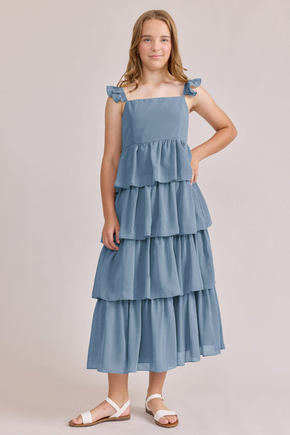 Juniors Poppy Chiffon Dress | Made To Order | French Blue