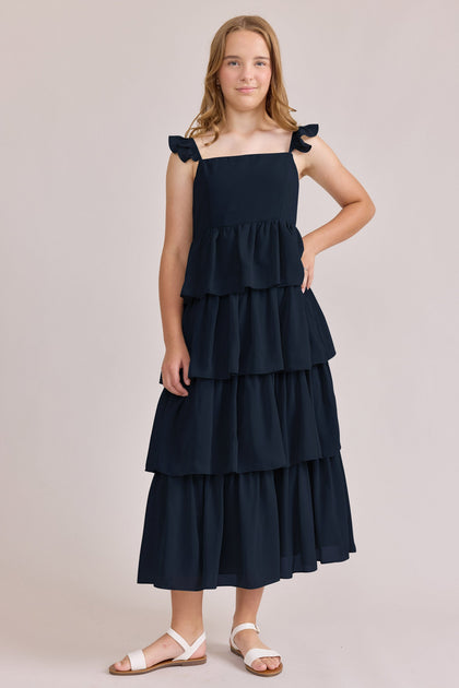 Juniors Poppy Chiffon Dress | Made To Order | Navy Blue