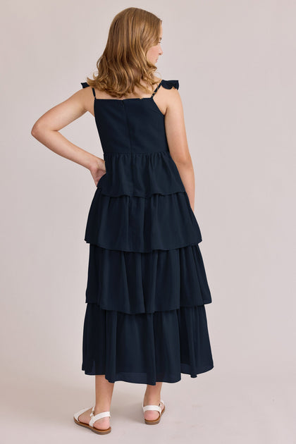 Juniors Poppy Chiffon Dress | Made To Order | Navy Blue