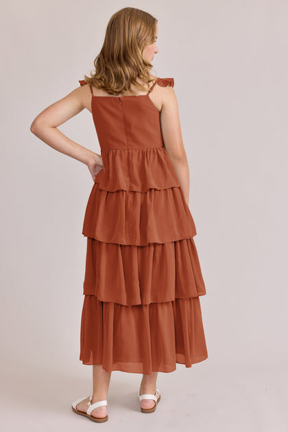 Juniors Poppy Chiffon Dress | Made To Order | Rust Orange