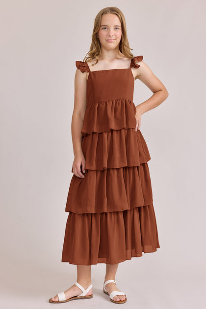 Juniors Poppy Chiffon Dress | Made To Order | Rust