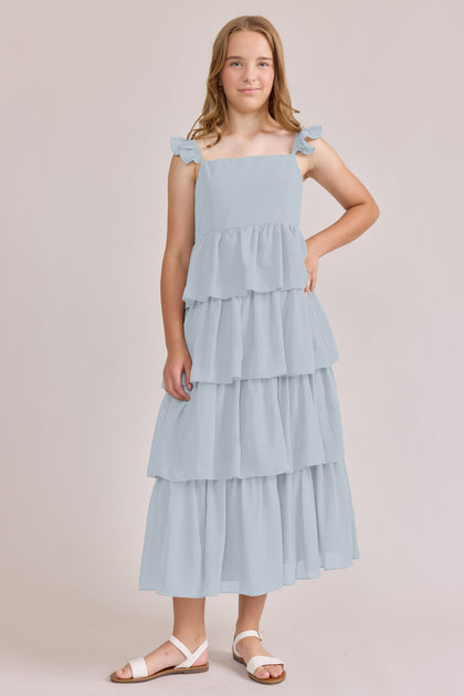 Juniors Poppy Chiffon Dress | Made To Order | Sky Blue