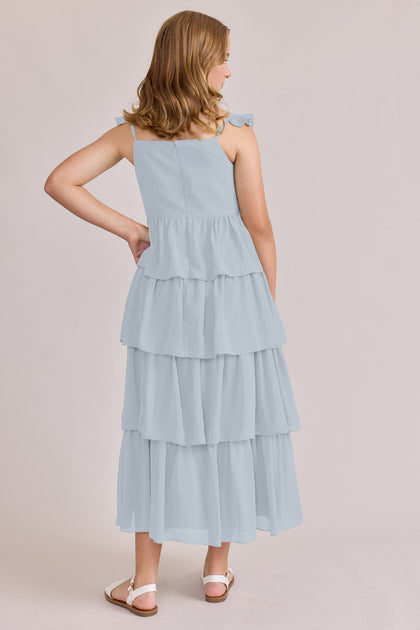 Juniors Poppy Chiffon Dress | Made To Order | Sky Blue