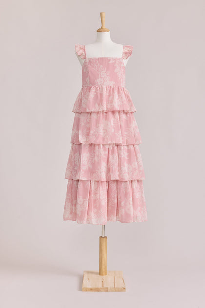 Juniors Poppy Chiffon Floral Print Dress | Made To Order | Blush Bouquet