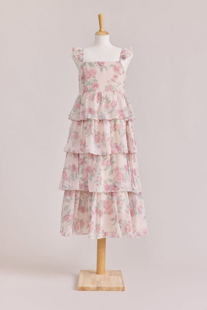 Juniors Poppy Chiffon Floral Print Dress | Made To Order | Blushing Bride Bouquet