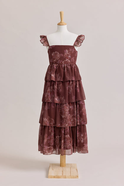 Juniors Poppy Chiffon Floral Print Dress | Made To Order | Mahogany Blooms