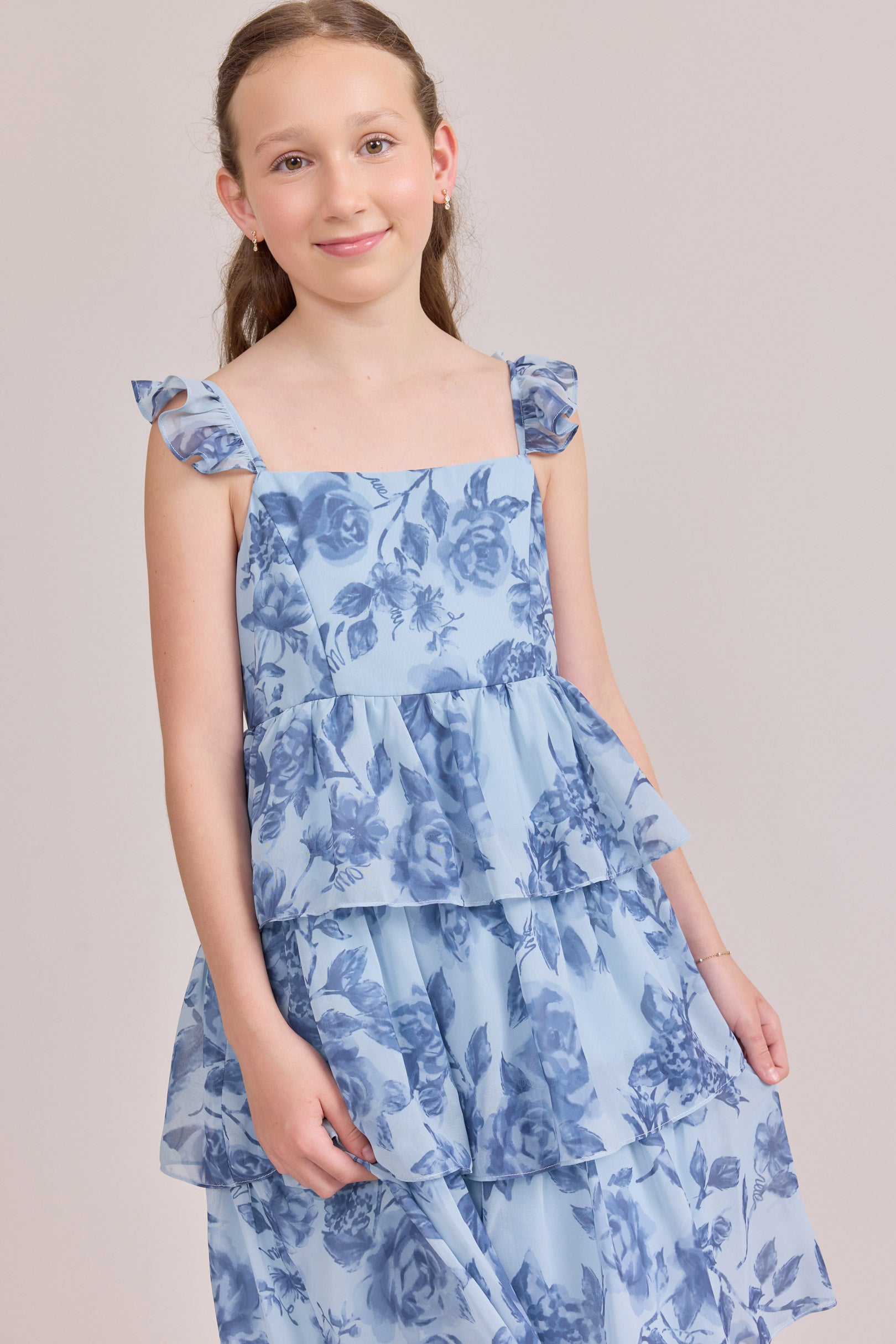 Juniors Poppy Chiffon Floral Print Dress | Made To Order Sage Bouquet Juniors Poppy Chiffon Floral Print Dress | Made To Order Sage Bouquet