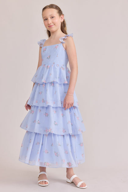 Juniors Poppy Chiffon Floral Print Dress | Made To Order | Periwinkle Petit Rose