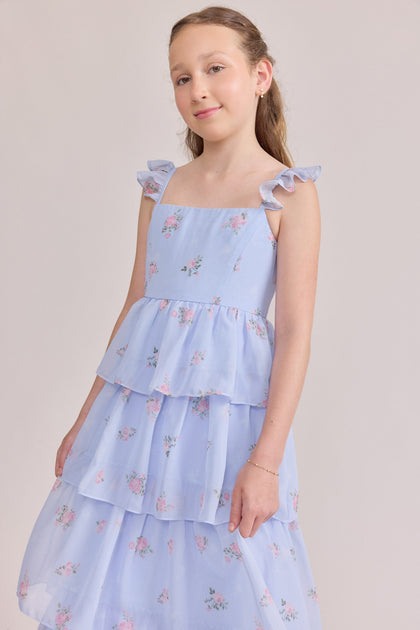 Juniors Poppy Chiffon Floral Print Dress | Made To Order | Periwinkle Petit Rose