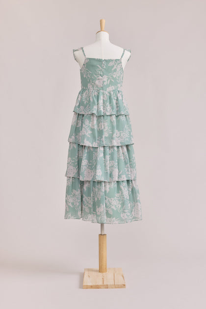 Juniors Poppy Chiffon Floral Print Dress | Made To Order | Champagne Bouquet
