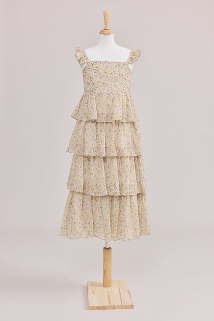 Juniors Poppy Chiffon Floral Print Dress | Made To Order | Yellow Posey