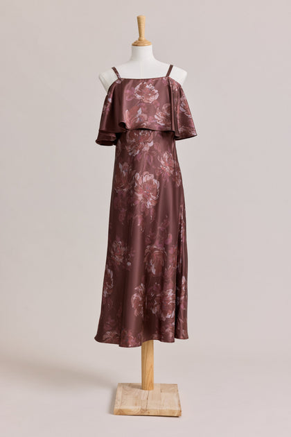 Juniors Riley Convertible Satin Floral Print Dress | Made To Order | Mahogany Blooms