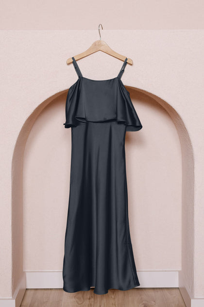 Juniors Riley Convertible Satin Dress | Made To Order | Black