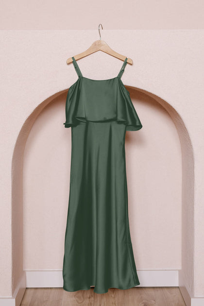 Juniors Riley Convertible Satin Dress | Made To Order | Deep Olive