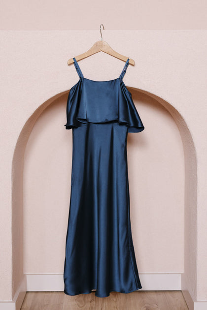 Juniors Riley Convertible Satin Dress | Made To Order | Navy Blue